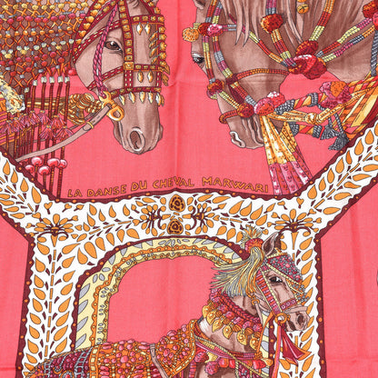 Hermes Cashmere Silk La Danse Du Cheval Shawl 140 Rose Vif Orange Fuchsia 3 of 4