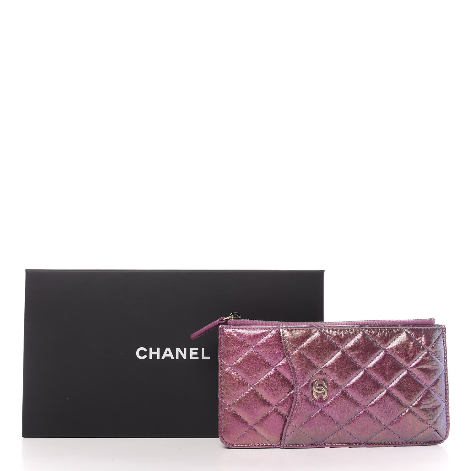 Chanel Metallic Aged Calfskin Quilted Classic Flat Wallet Pouch Purple 11 of 11