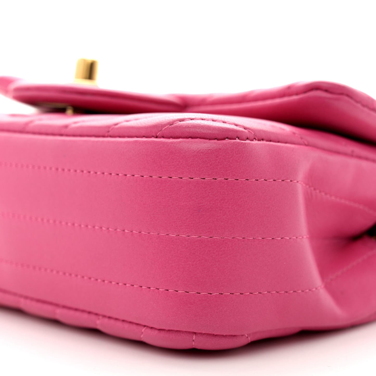 Lambskin Chevron Quilted Extra Mini Rectangular Flap Dark Pink