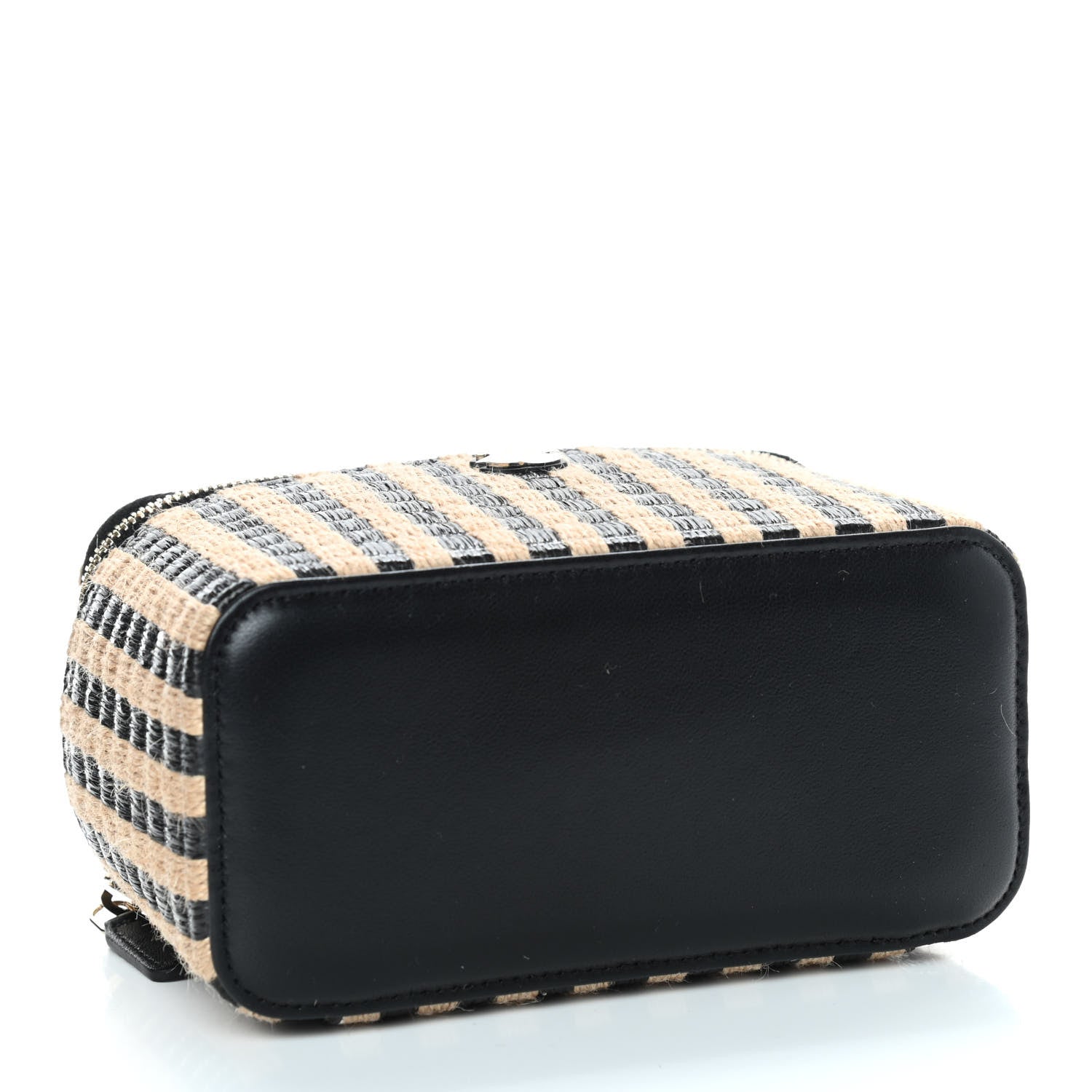 Chanel Raffia Jute Striped Small Vanity Case With Chain Black Beige 3 of 10