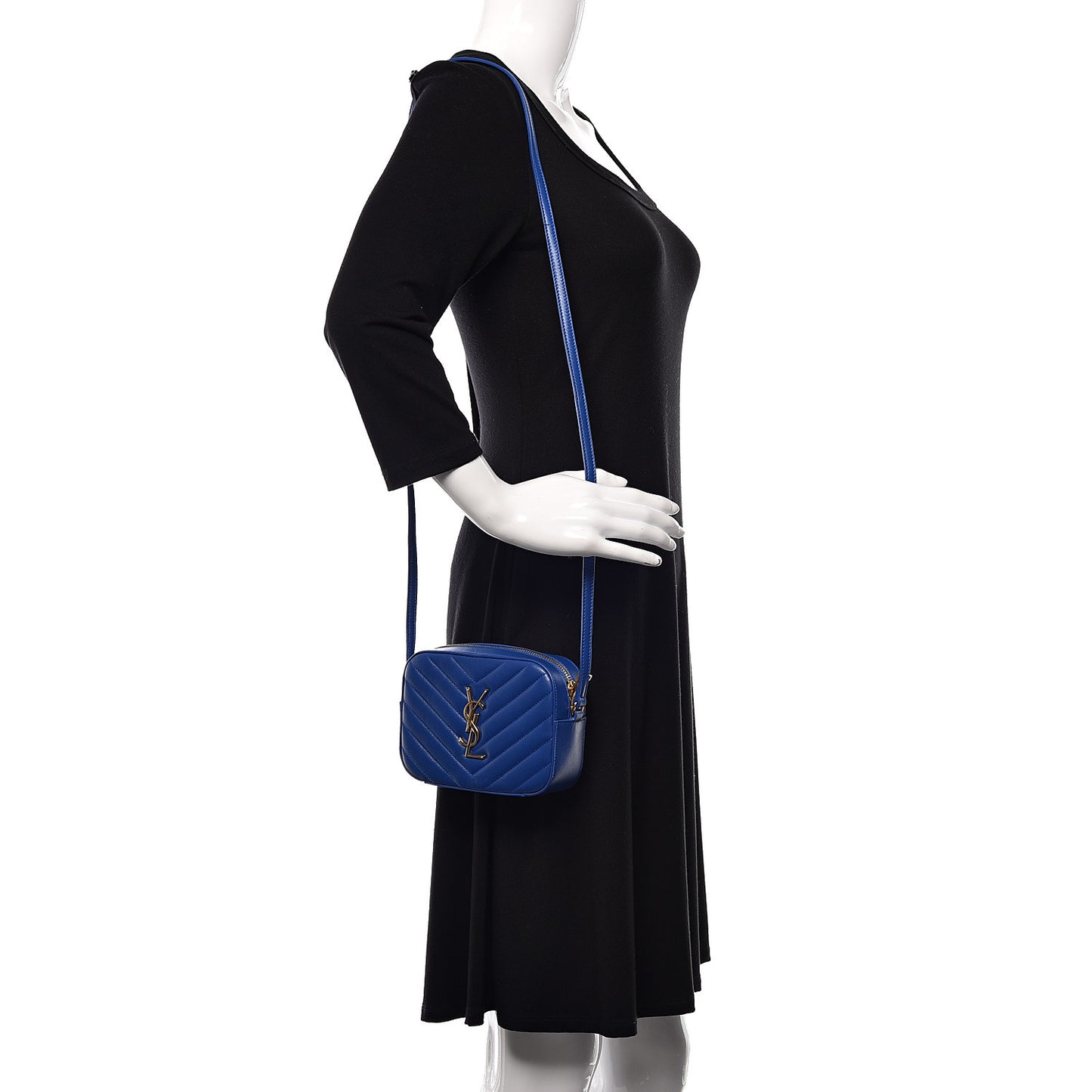 Lambskin Chevron Small Classic Monogram Camera Bag Blue Majorelle