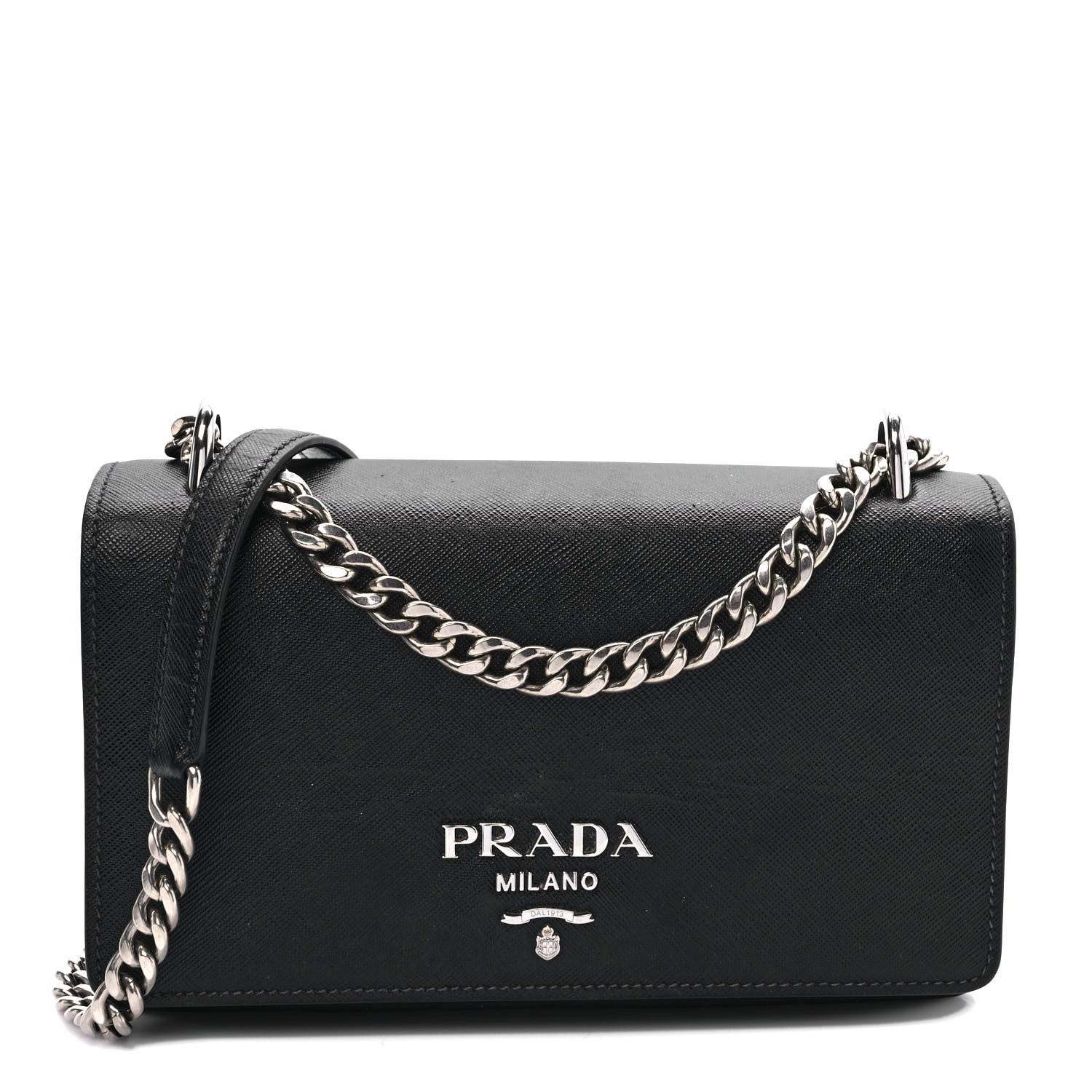 Prada Saffiano Tessuto Nylon Chain Shoulder Bag Black 1 of 9