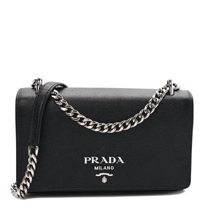 Prada Saffiano Tessuto Nylon Chain Shoulder Bag Black 1 of 9