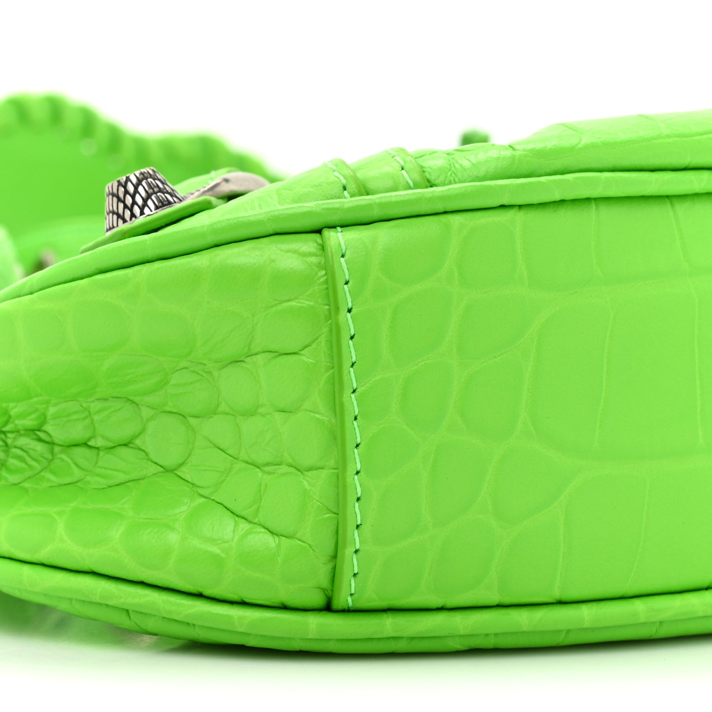 Extra Supple Calfskin Crocodile Embossed Le Cagole Shoulder Bag XS Acid Green