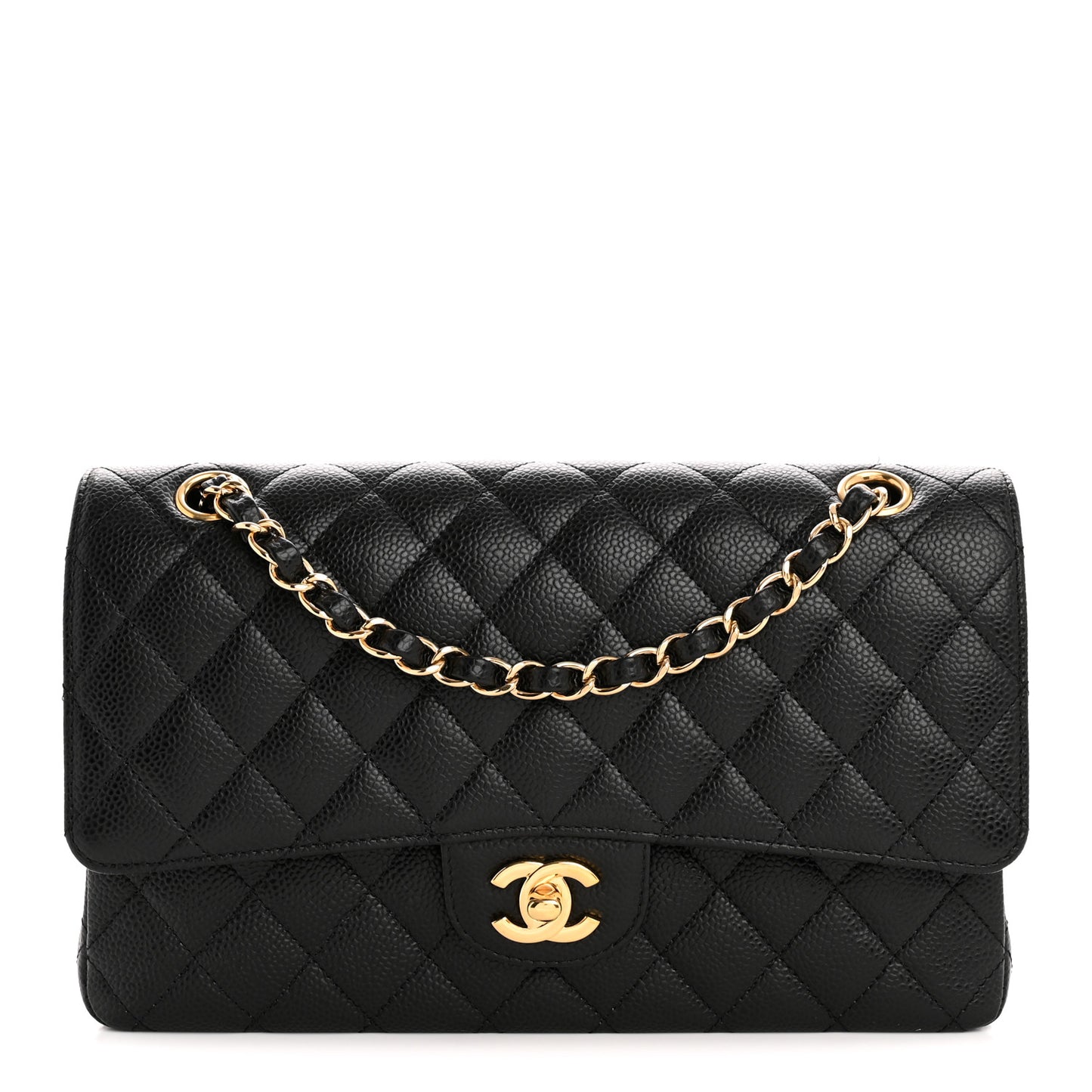 Caviar Quilted Medium Double Flap Black