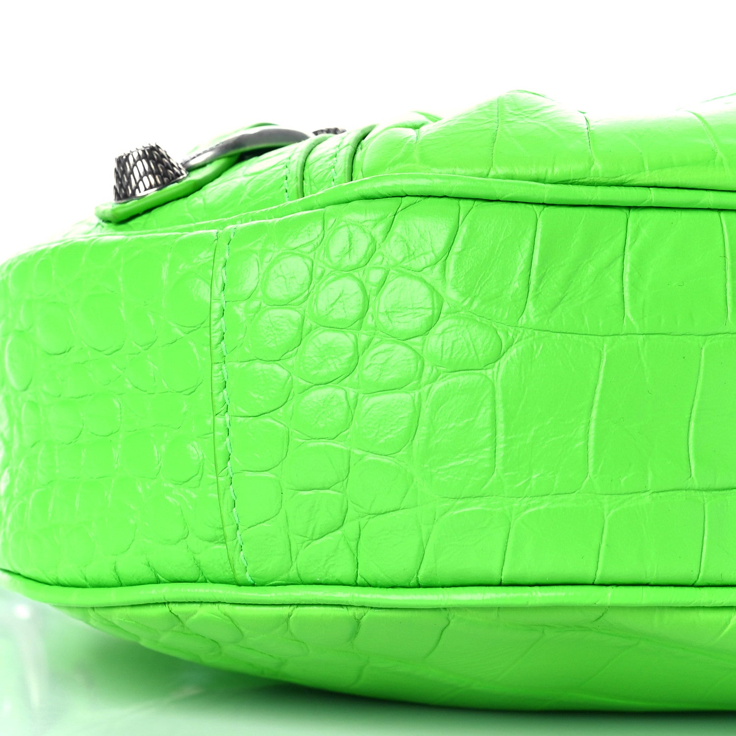 Balenciaga Extra Supple Calfskin Crocodile Embossed Le Cagole Shoulder Bag XS Acid Green 8 of 11