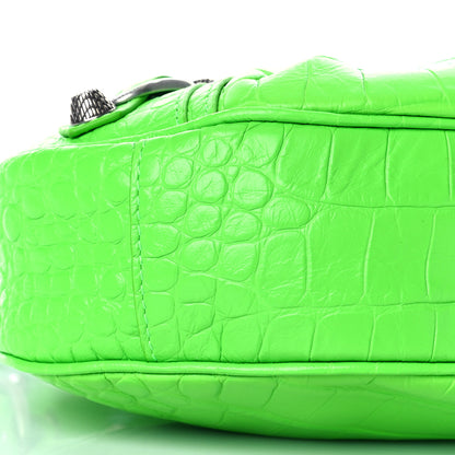 Balenciaga Extra Supple Calfskin Crocodile Embossed Le Cagole Shoulder Bag XS Acid Green 8 of 11