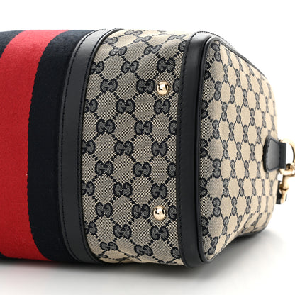 Gucci Monogram Selleria Calfskin Vintage Web Medium Boston Beige Blue 10 of 11