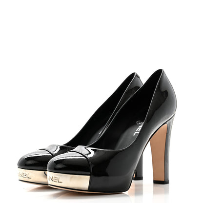 Chanel Patent Silver Cap Toe CC Pumps 39.5 Black 3 of 10