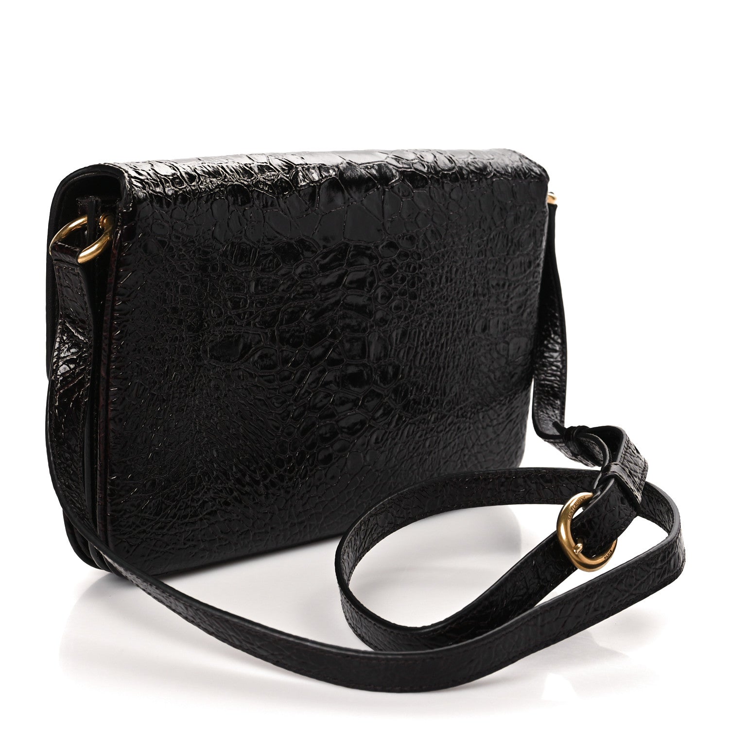 Saint Laurent Shiny Crocodile Embossed Calfskin Le Maillon Satchel Coffee 3 of 9
