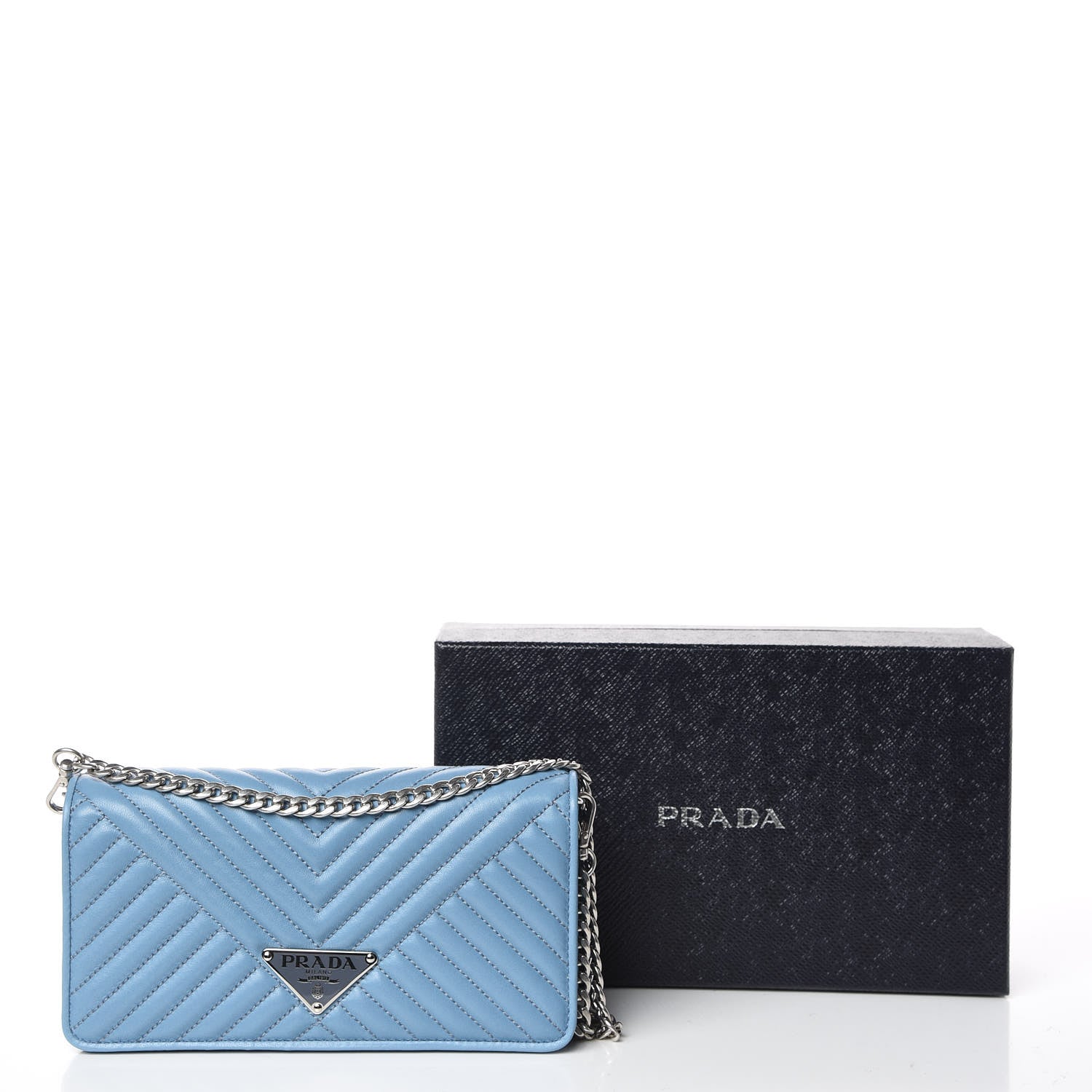 Prada Nappa Mini Impunture Bandoliera Chain Crossbody Bag Astrale 9 of 9