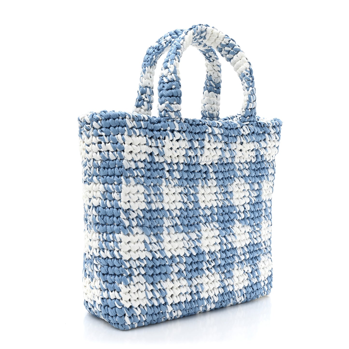 Yarn Raffia Effect Crochet Embroidered Small Logo Tote Celeste