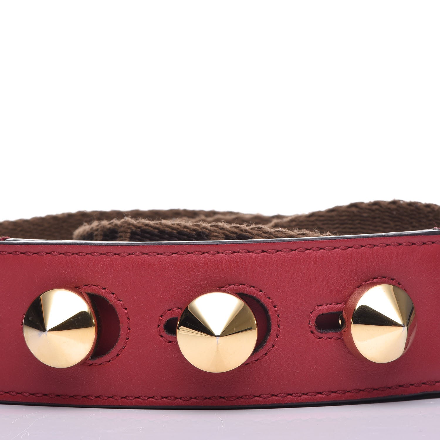 Fendi Ribbon Vitello Century FF 1974 Studded Strap You Fango Marrone Fragola 7 of 7