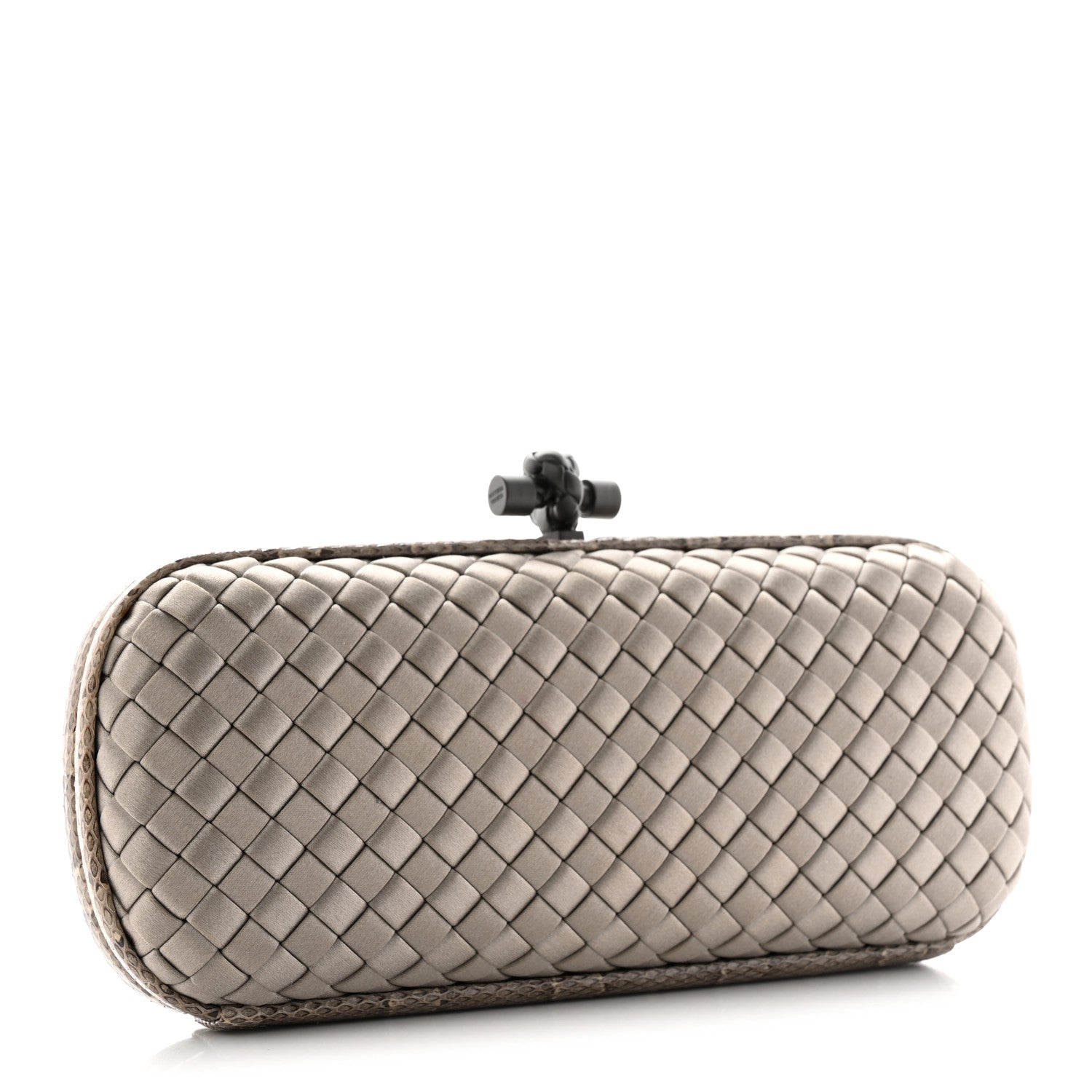 Bottega Veneta Satin Intreccio Impero Stretch Knot Clutch Limestone 3 of 7