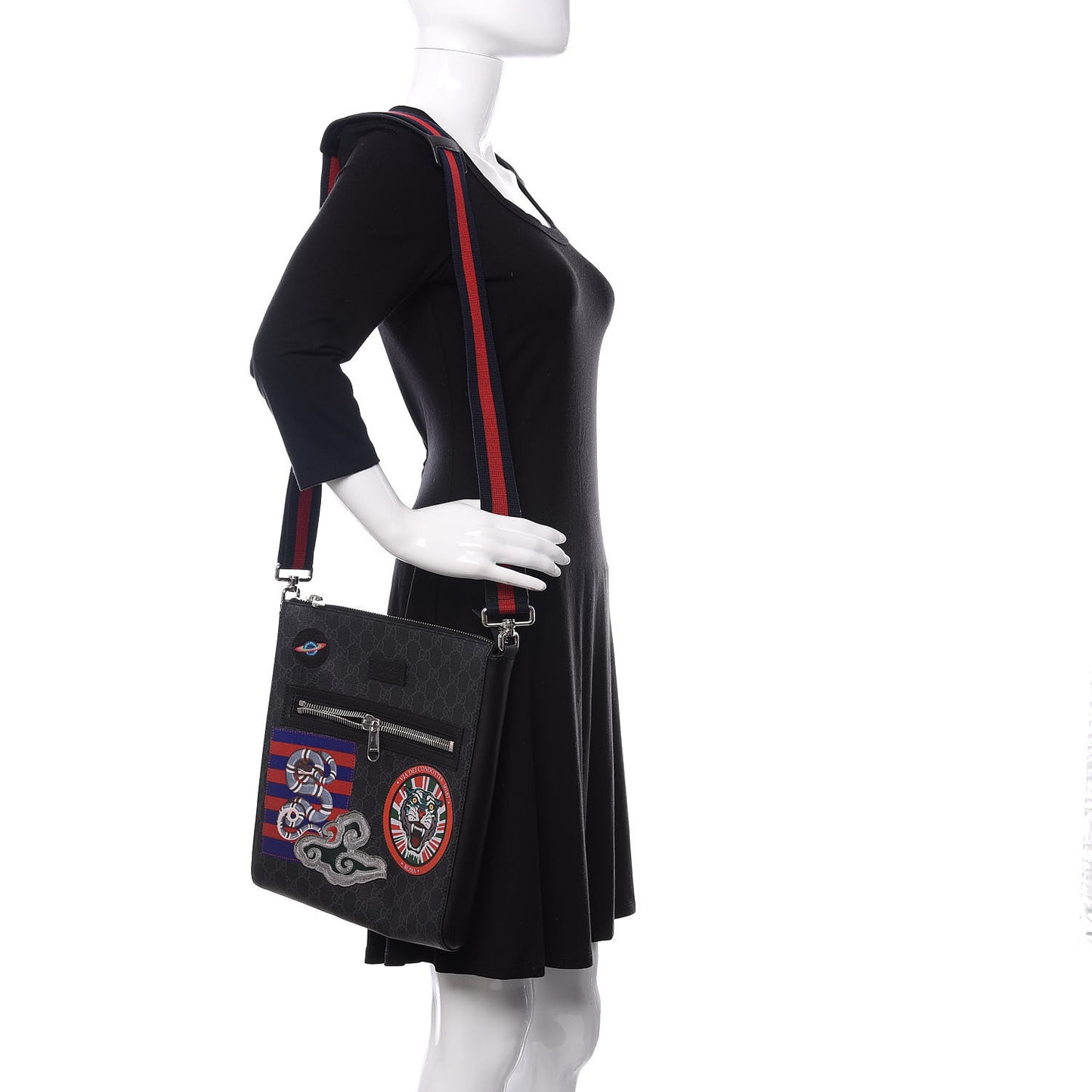 GG Supreme Monogram Night Courrier Flat Messenger Bag Black Multicolor