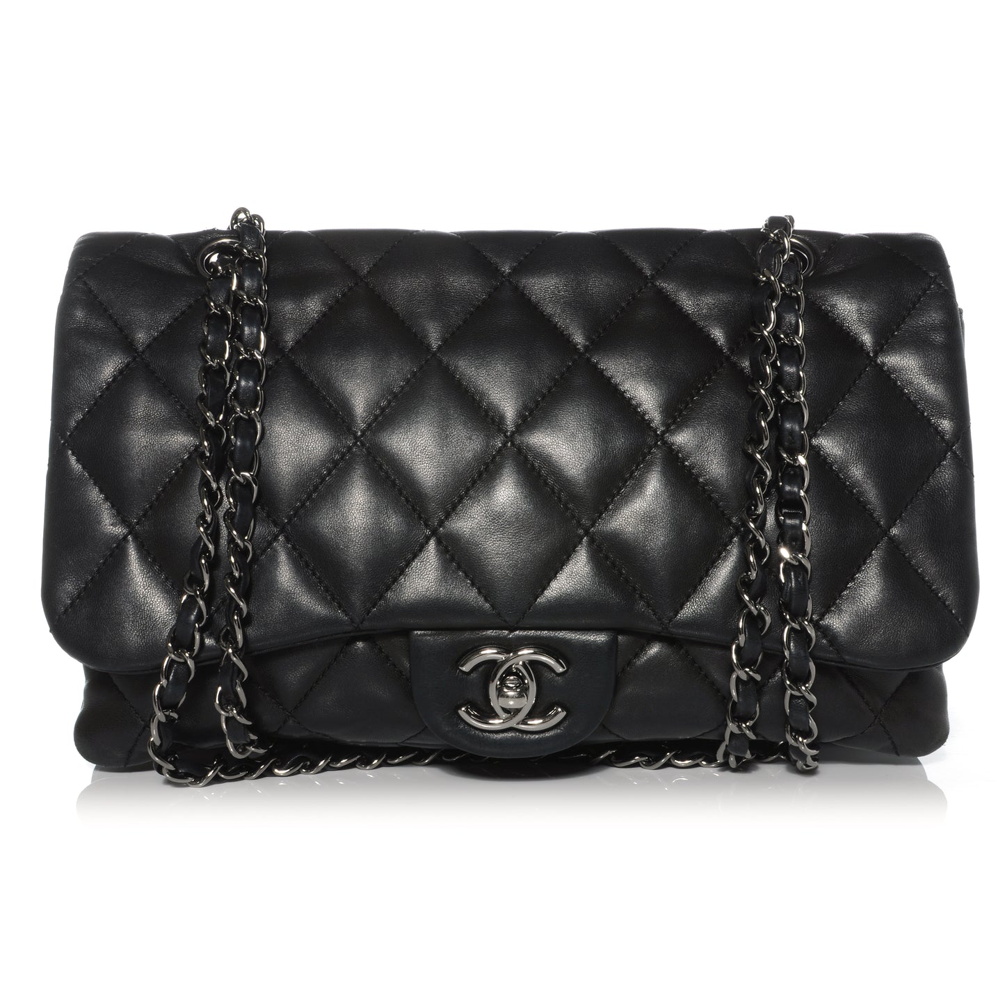 Lambskin Quilted 3 Large Flap Black