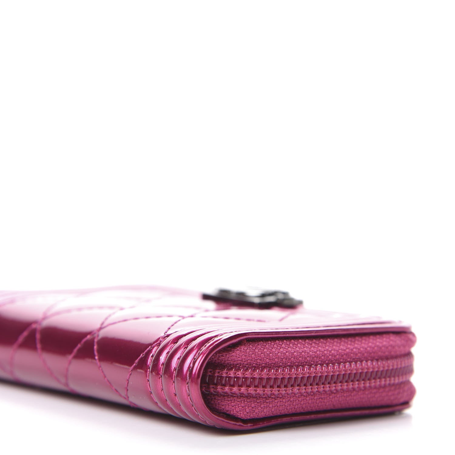 Chanel Metallic Patent Quilted Zip Around Boy Coin Purse Wallet Fuchsia 7 of 10