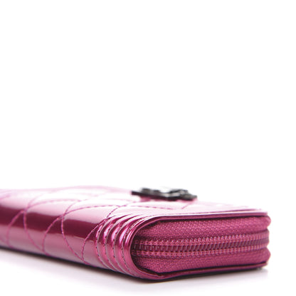 Chanel Metallic Patent Quilted Zip Around Boy Coin Purse Wallet Fuchsia 7 of 10