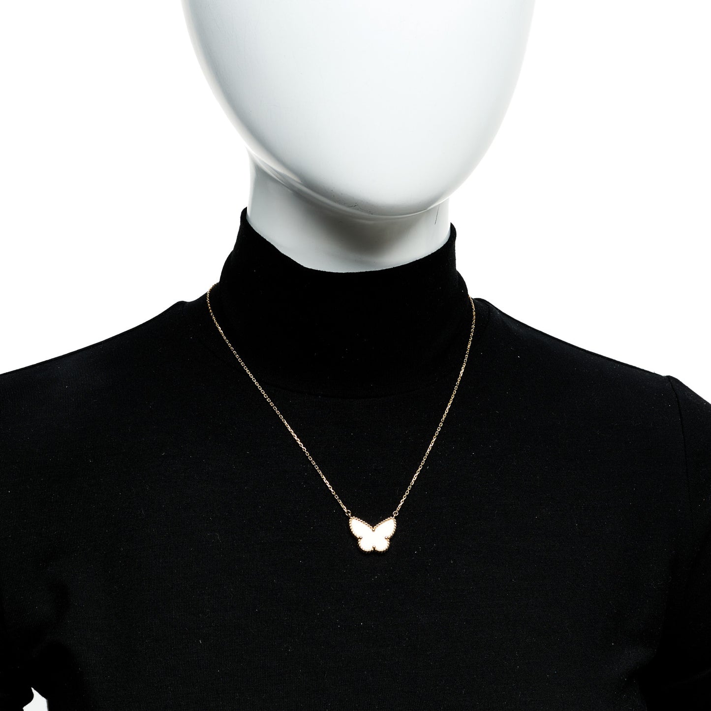 18k Yellow Gold Mother of Pearl Lucky Alhambra Butterfly Pendant Necklace