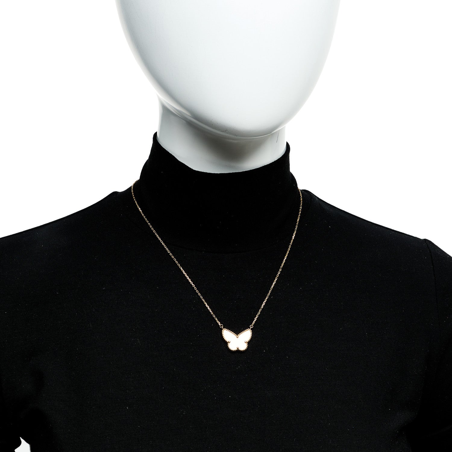 Van Cleef & Arpels 18k Yellow Gold Mother of Pearl Lucky Alhambra Butterfly Pendant Necklace 2 of 6