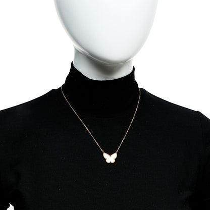 Van Cleef & Arpels 18k Yellow Gold Mother of Pearl Lucky Alhambra Butterfly Pendant Necklace 2 of 6