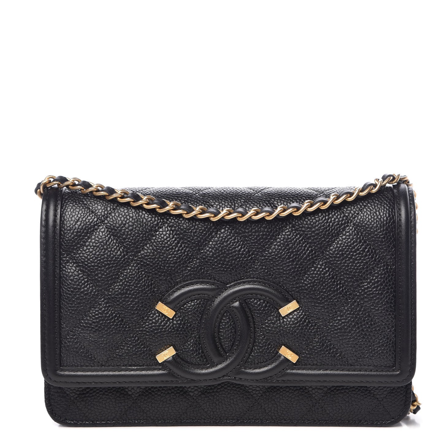 Caviar Quilted CC Filigree Wallet On Chain WOC Black