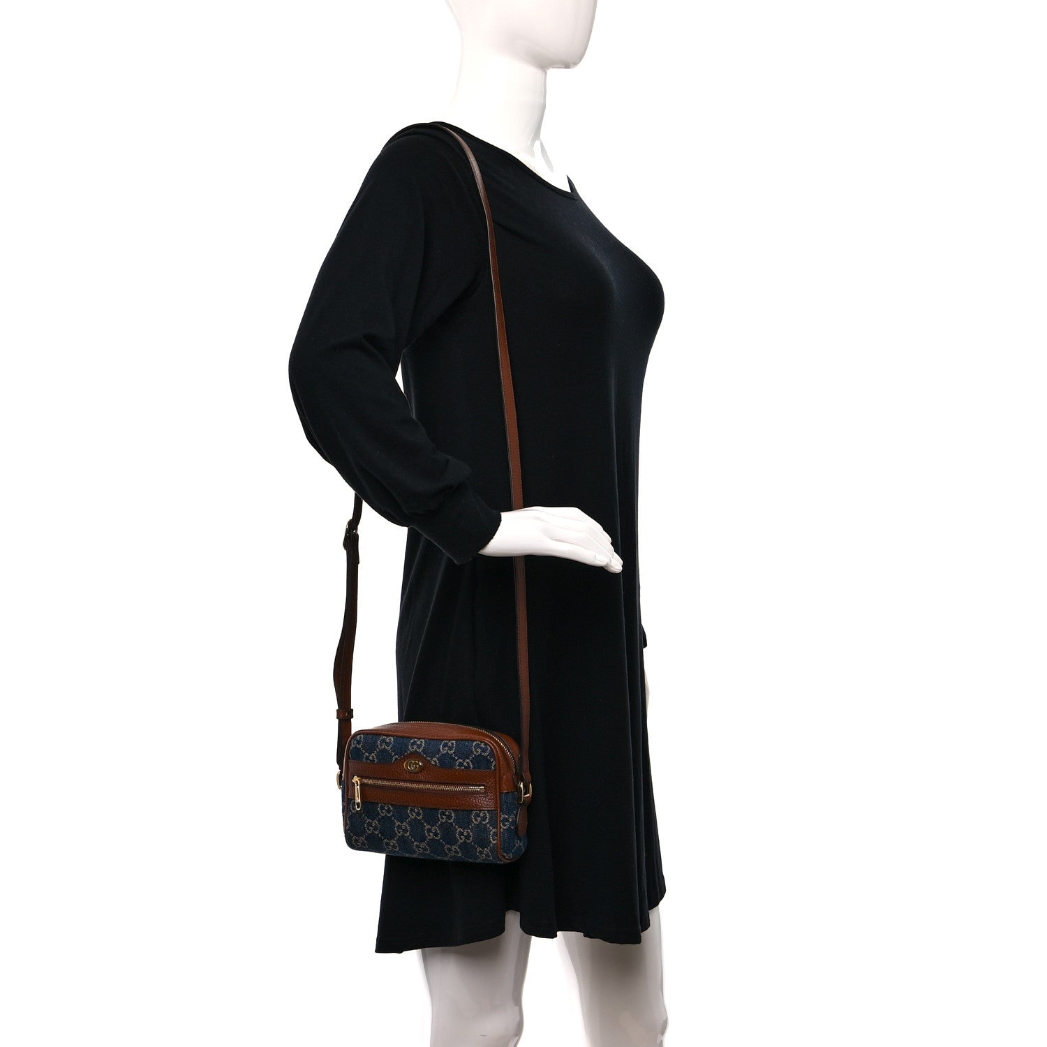 Gucci New Denim GG Monogram Dollar Calfskin Mini Ophidia Shoulder Bag Blue Tea Cuir Epilog 2 of 9