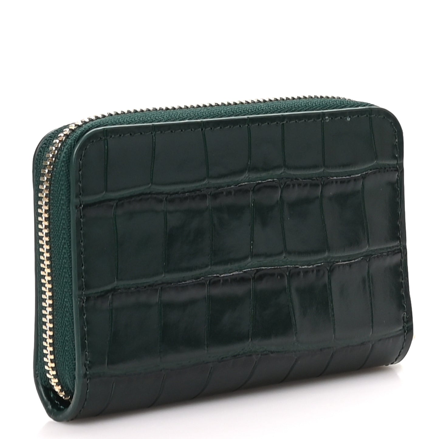 Calfskin Crocodile Embossed Crococo Zip Coin Purse Emerald