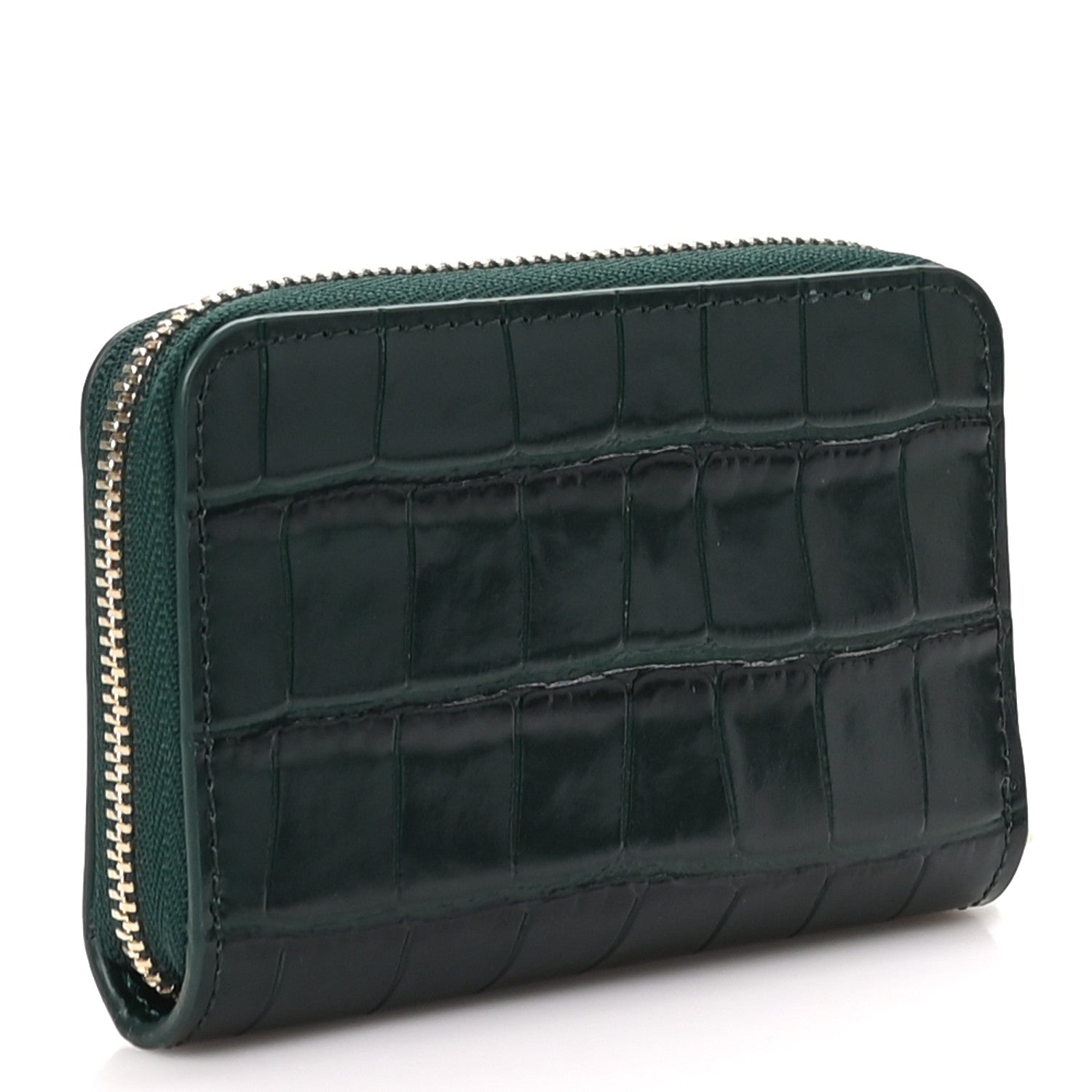 Chanel Calfskin Crocodile Embossed Crococo Zip Coin Purse Emerald 3 of 8