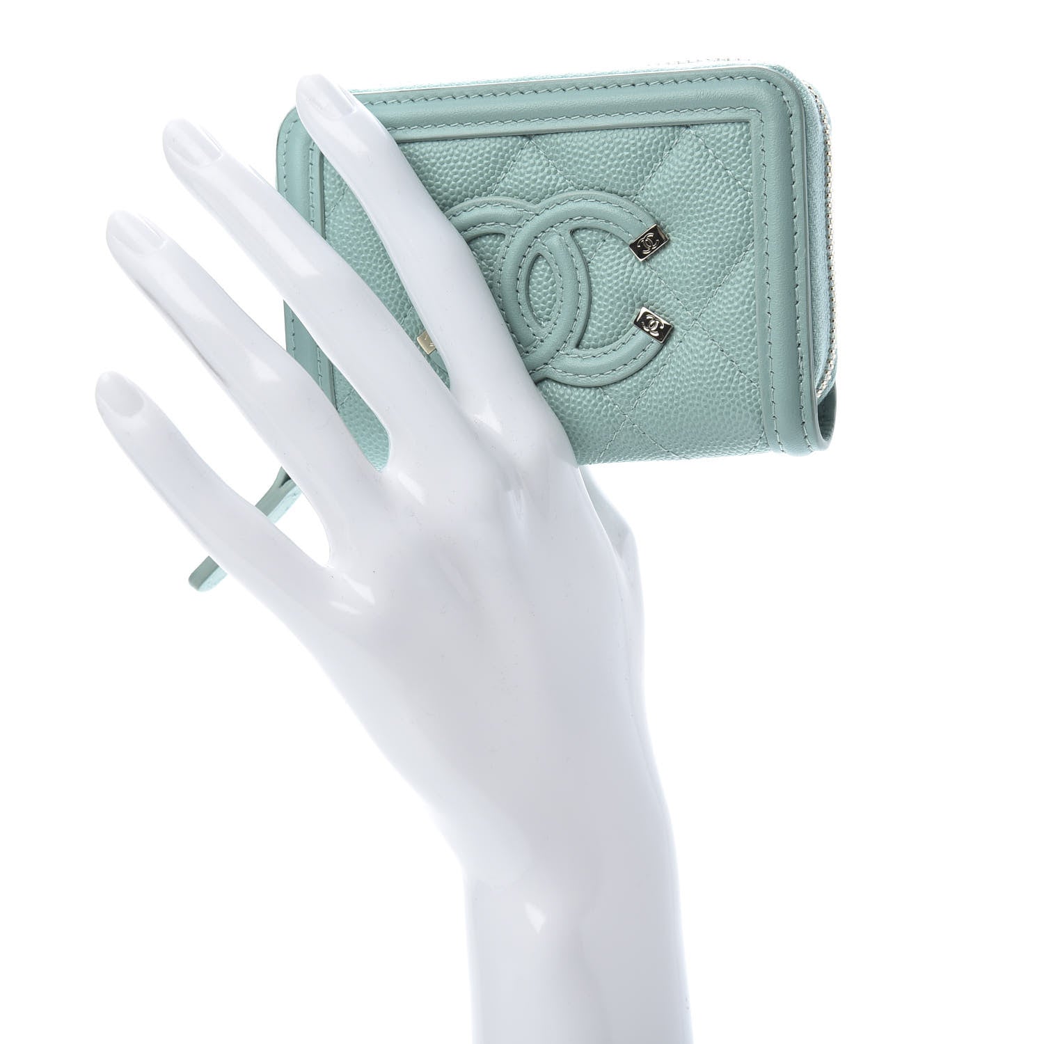 Chanel Caviar Quilted Filigree Coin Purse Blue 2 of 8