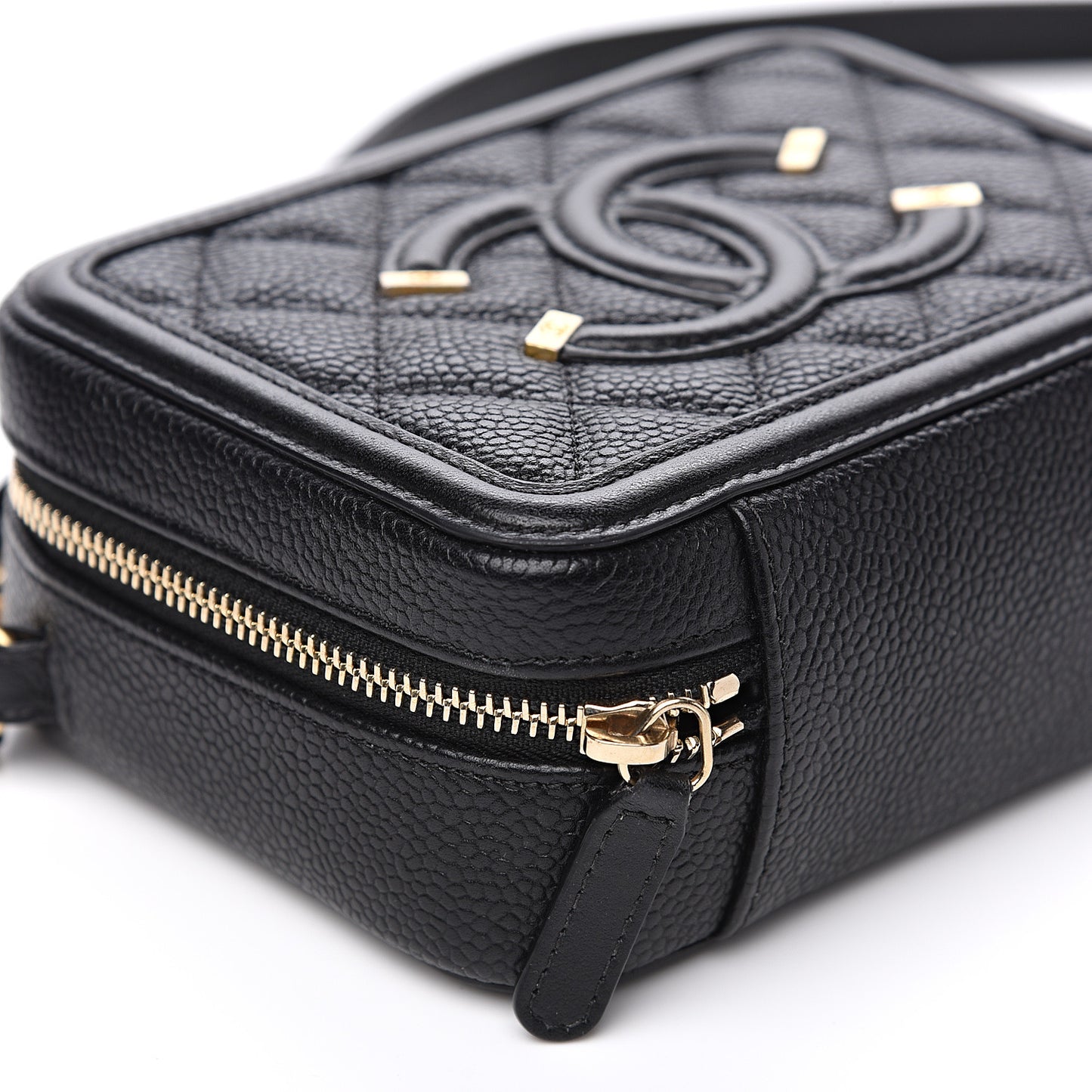 Caviar Quilted CC Filigree Vanity Clutch With Chain Black