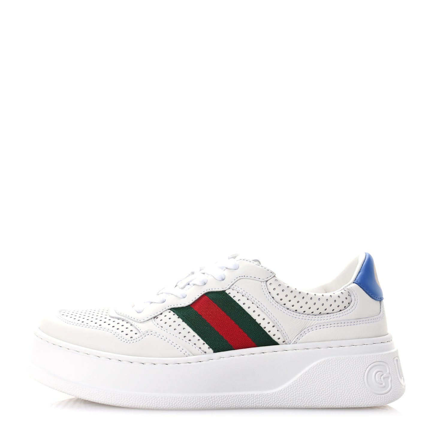 Calfskin Web Perforated Womens Platform 55mm Sneakers 38.5 White Bright Splash