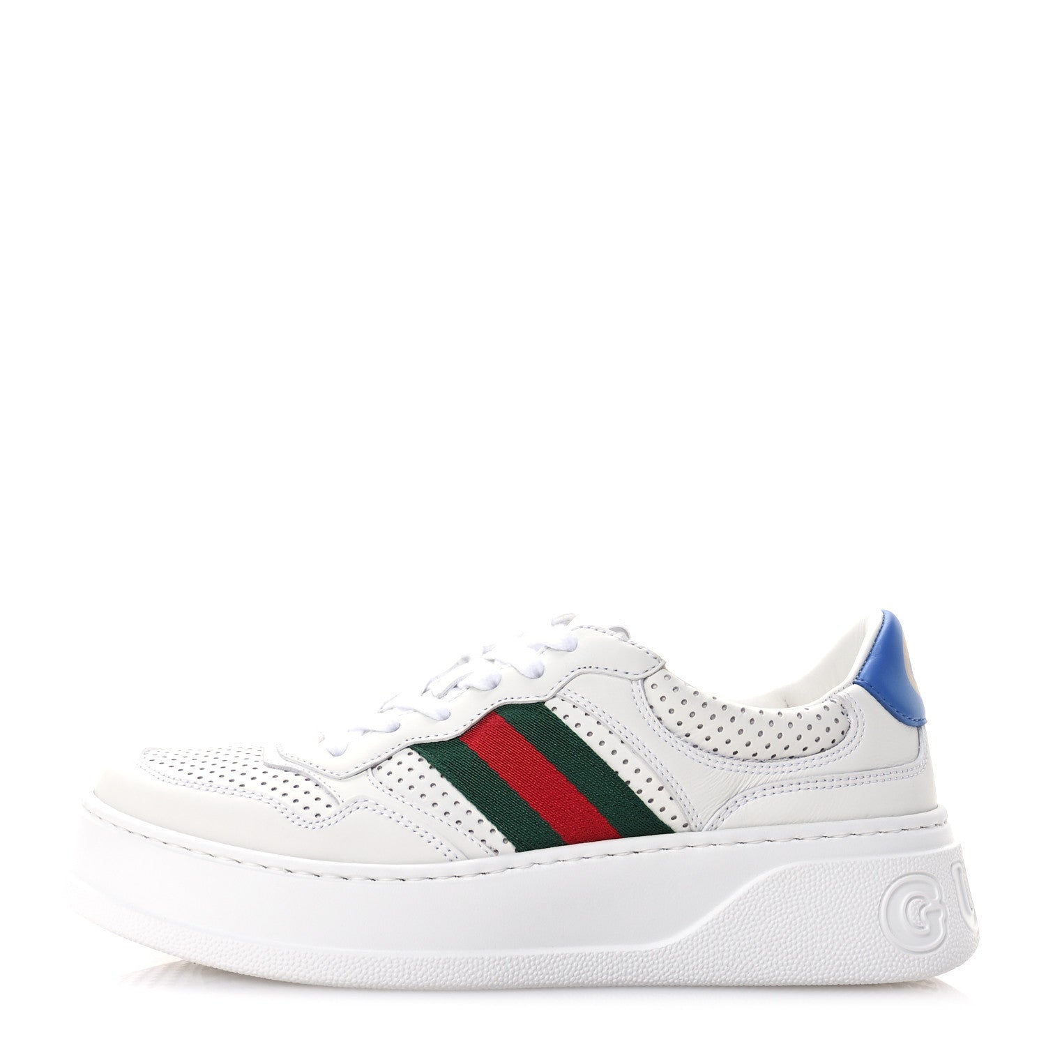 Gucci Calfskin Web Perforated Womens Platform 55mm Sneakers 38.5 White Bright Splash 1 of 9