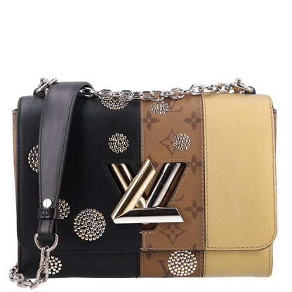 Louis Vuitton Calfskin Reverse Monogram Studded Twist Shoulder Bag MM Black Gold 1 of 9