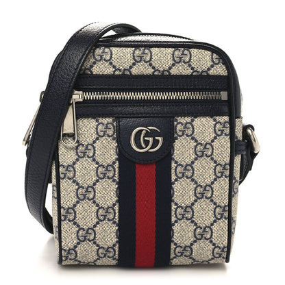 Gucci GG Supreme Monogram Textured Calfskin Web Mini Ophidia Messenger Beige Blue 1 of 10