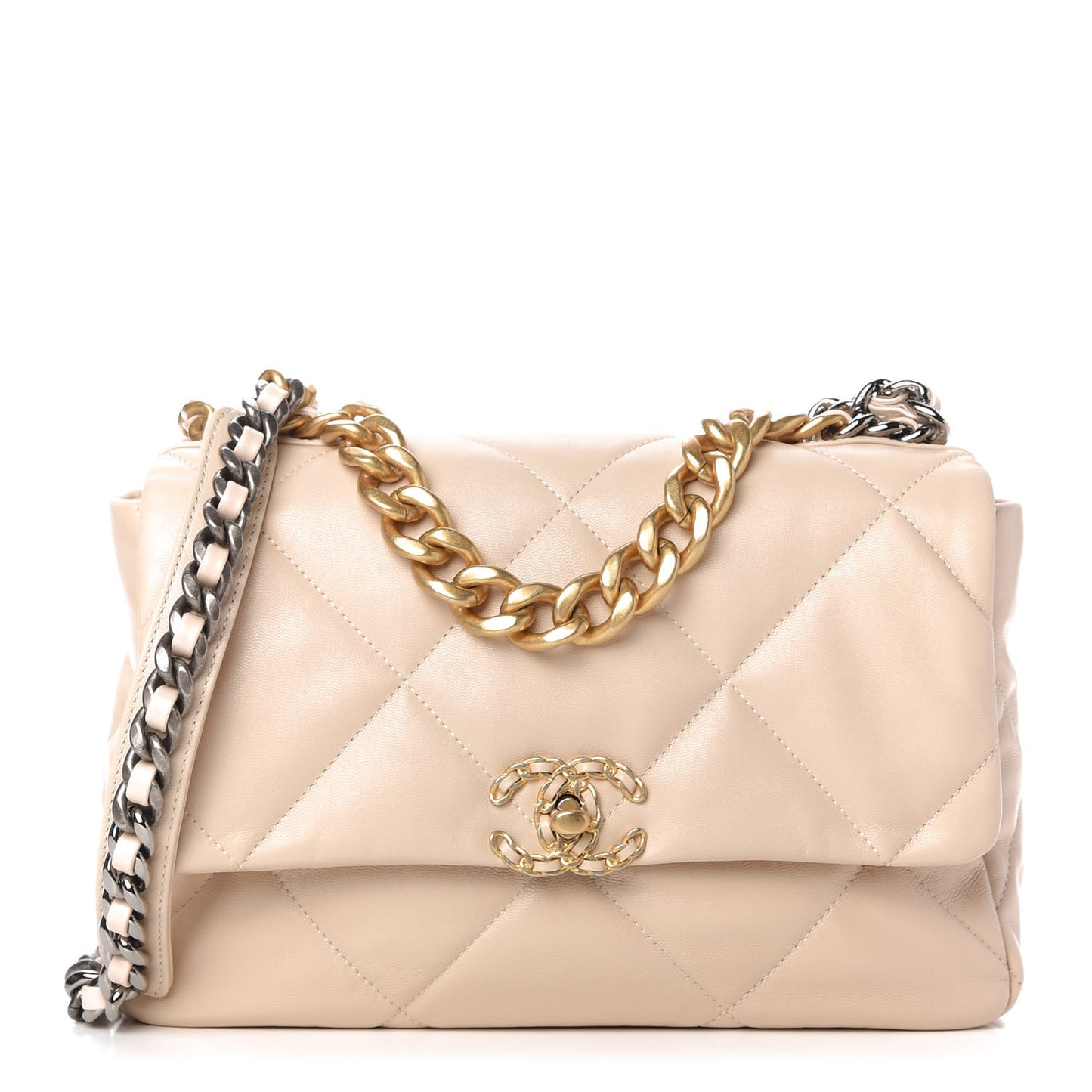 Goatskin Quilted Large Chanel 19 Flap Beige