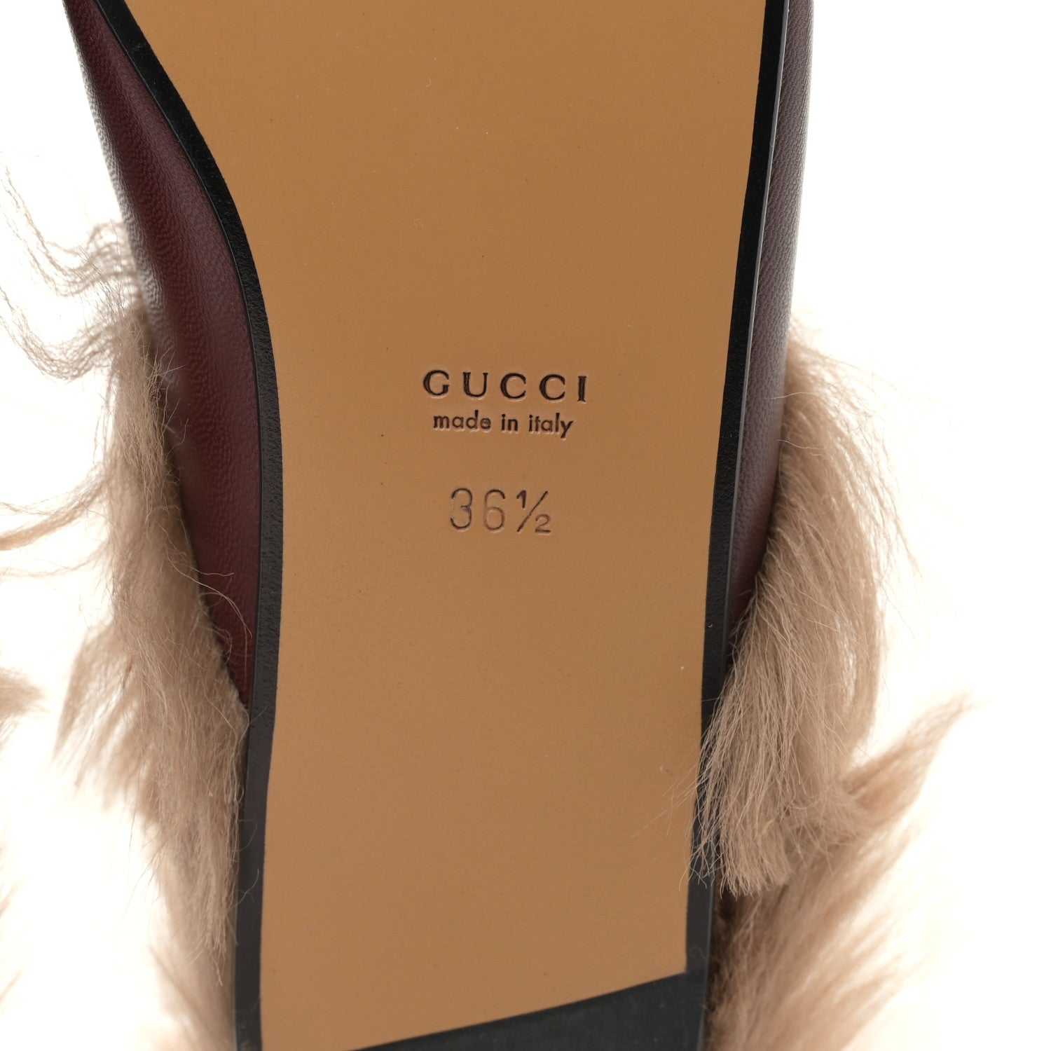 Gucci Malaga Kid Fur Womens Princetown Slippers 36.5 Vintage Bordeaux 6 of 7