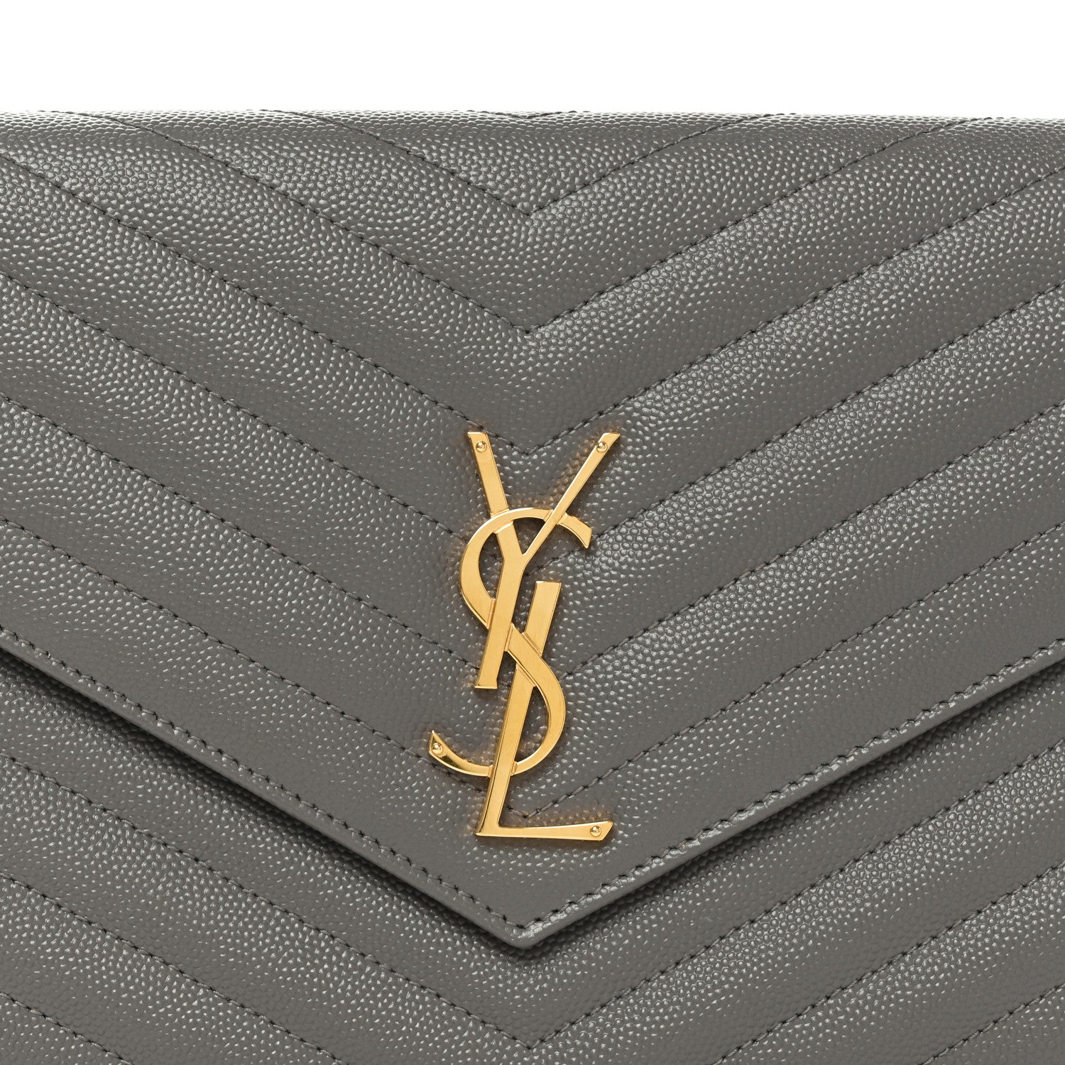 Saint Laurent Grain De Poudre Matelasse Chevron Monogram Envelope Clutch Fog 8 of 11