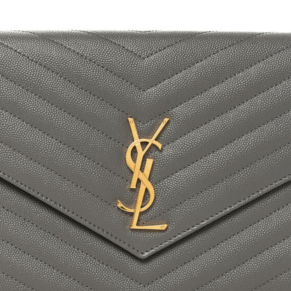 Saint Laurent Grain De Poudre Matelasse Chevron Monogram Envelope Clutch Fog 8 of 11