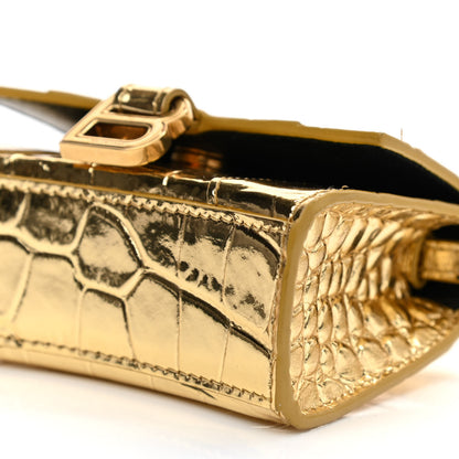 Balenciaga Metallic Calfskin Crocodile Embossed Hourglass Top Handle Bag Mini Gold 8 of 8