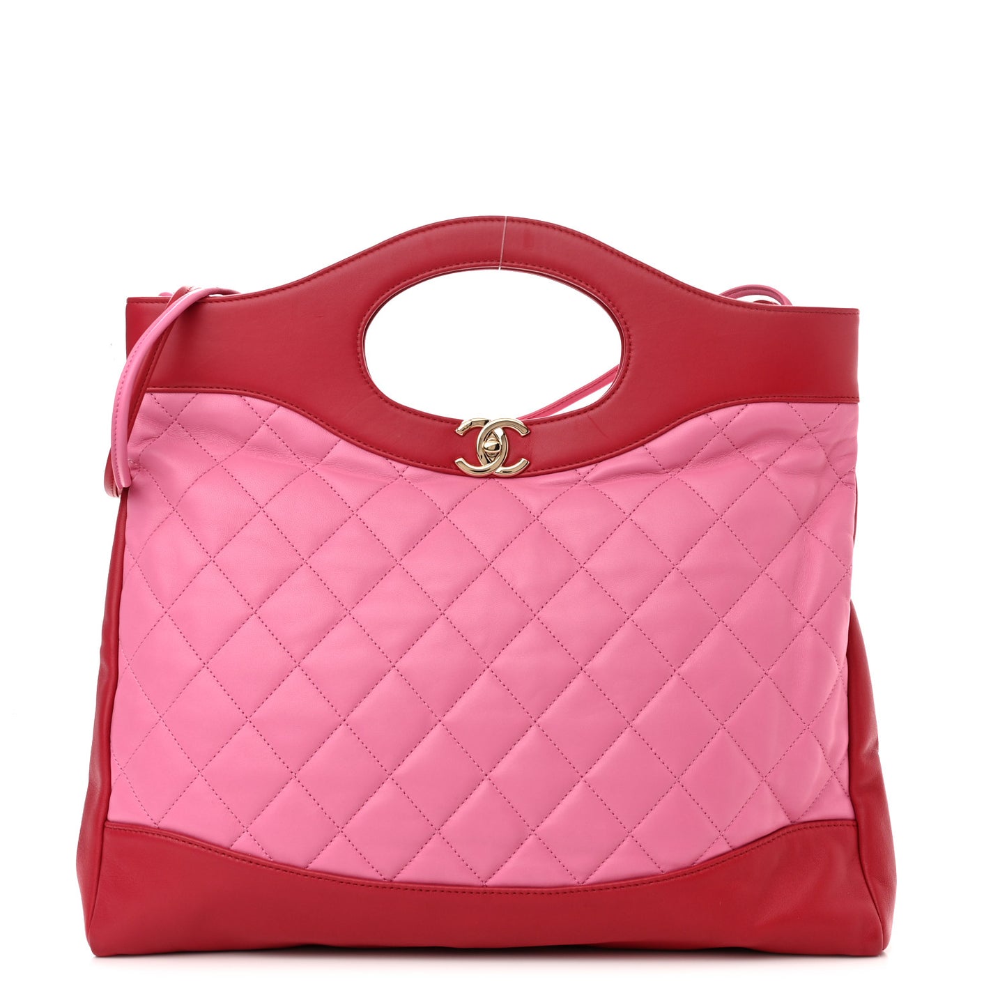 Lambskin Quilted Large 31 Shopping Bag Pink Light Red