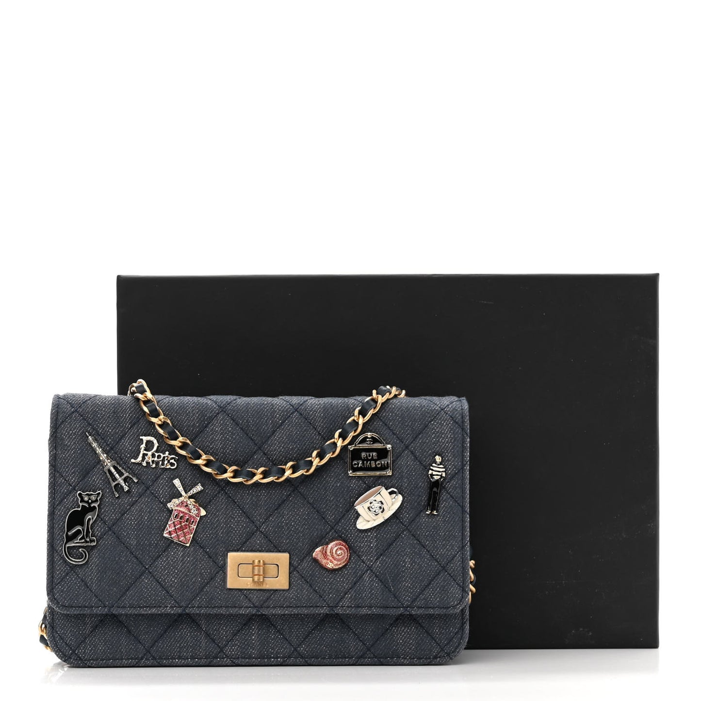 Denim Quilted Lucky Charms Reissue Wallet On Chain WOC Blue