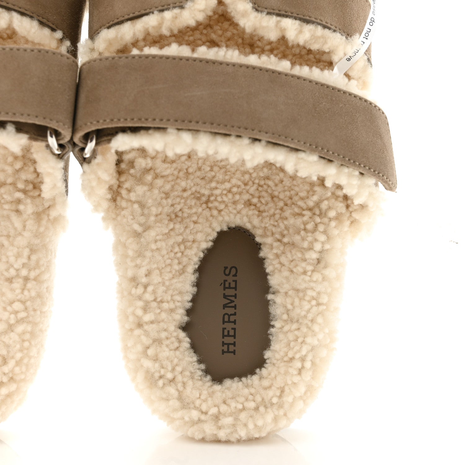 Hermes Suede Goatskin Woolskin Womens Chypre Sandals 39 Etoupe Ecru 7 of 10
