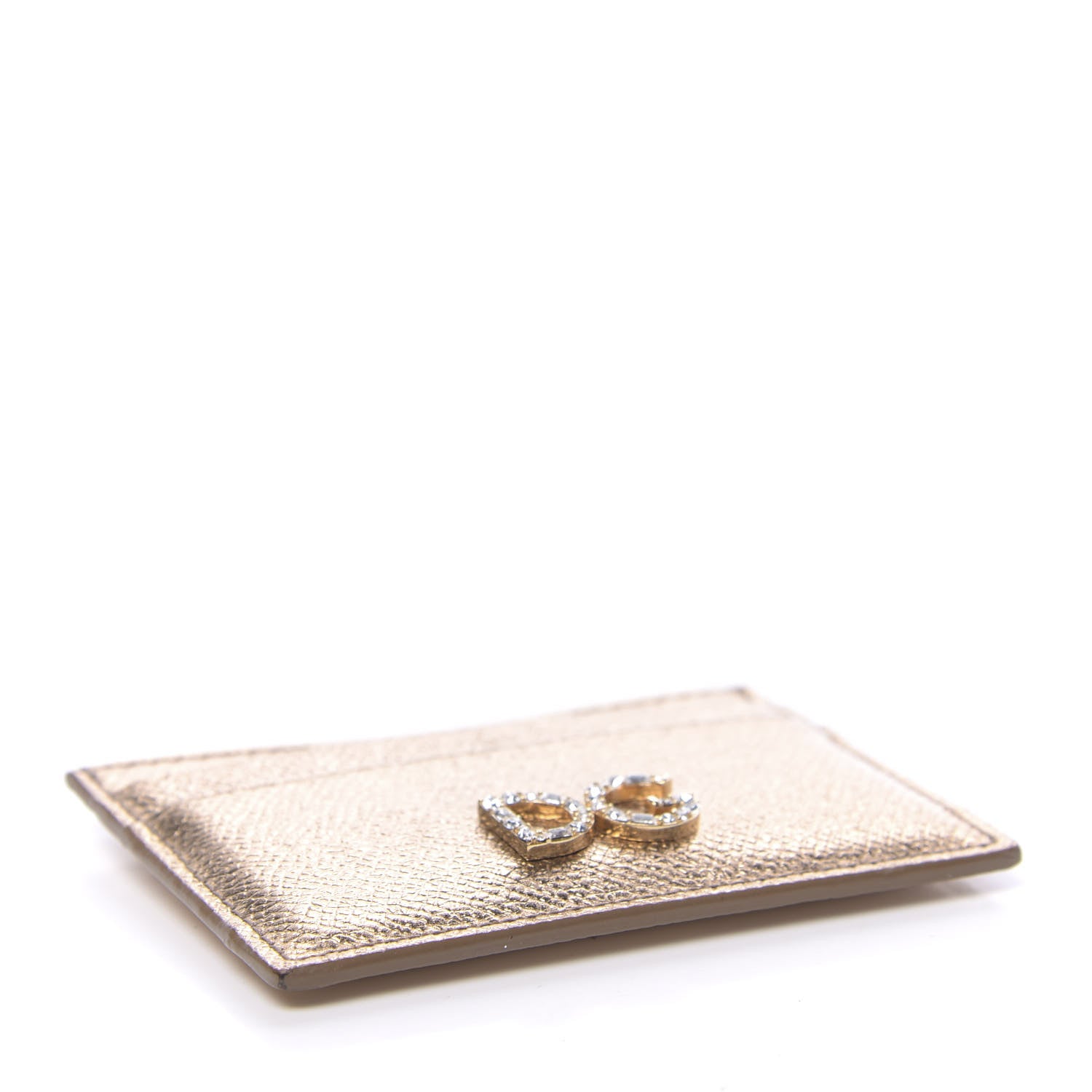 Dolce & Gabbana Metallic Dauphine Embellished Logo Zip Card Holder Gold 4 of 7