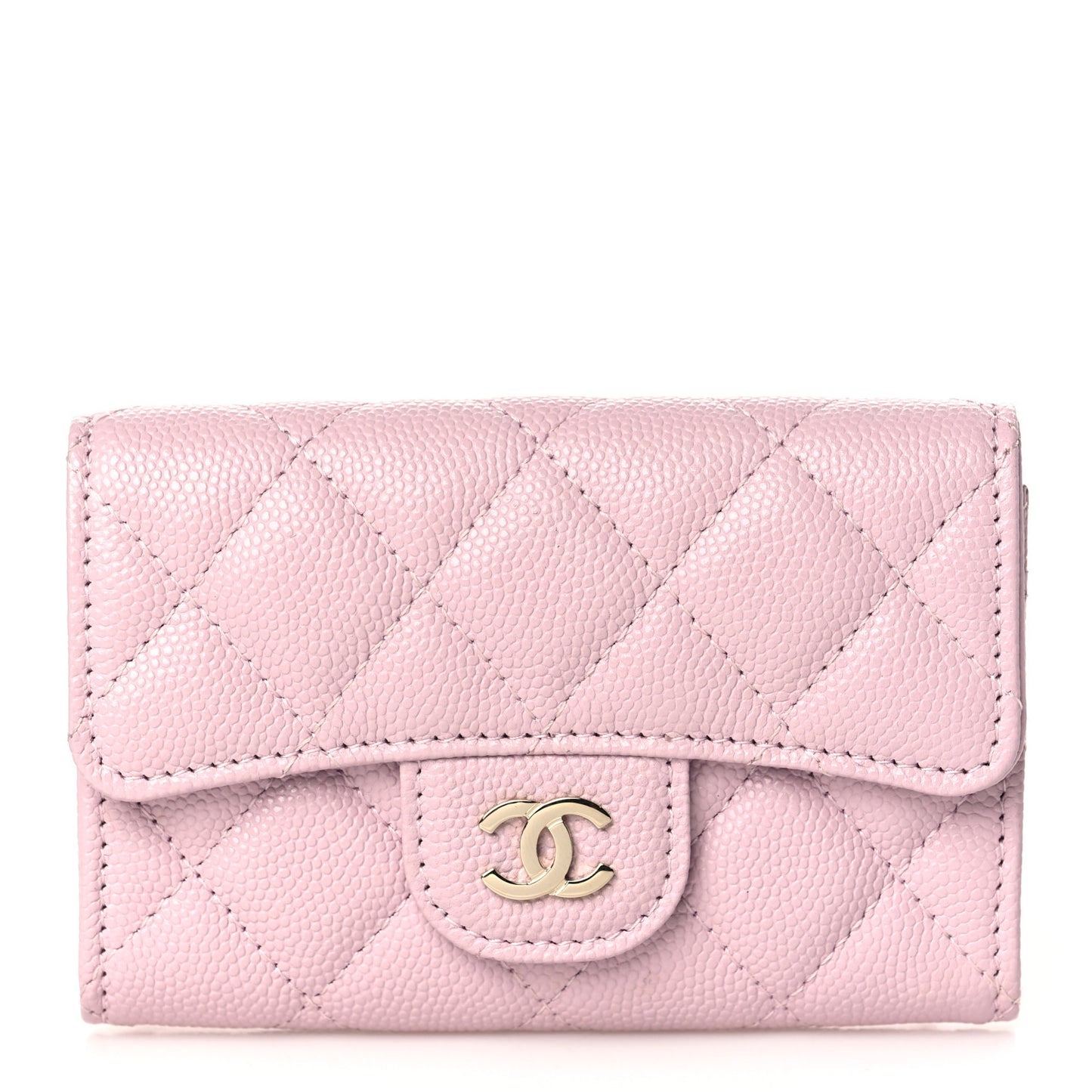 Caviar Quilted Flap Card Holder Wallet Light Pink