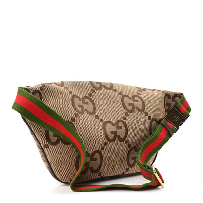 Gucci Monogram Jumbo GG Textured Dollar Calfskin Web Belt Bag Camel Ebony New Acero 3 of 10