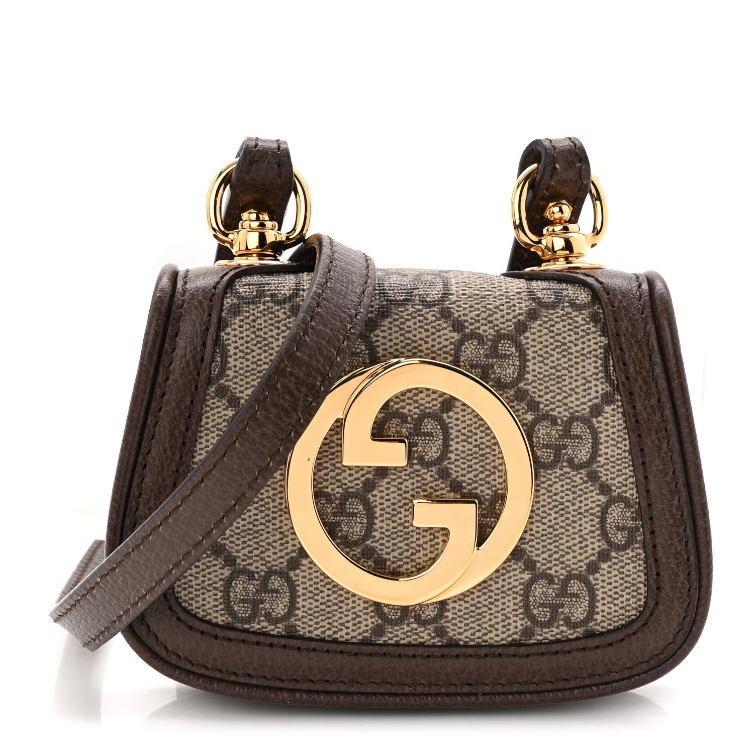 Gucci GG Supreme Monogram Textured Dollar Calfskin Blondie Card Case Wallet with Strap Beige Ebony New Acero 1 of 10