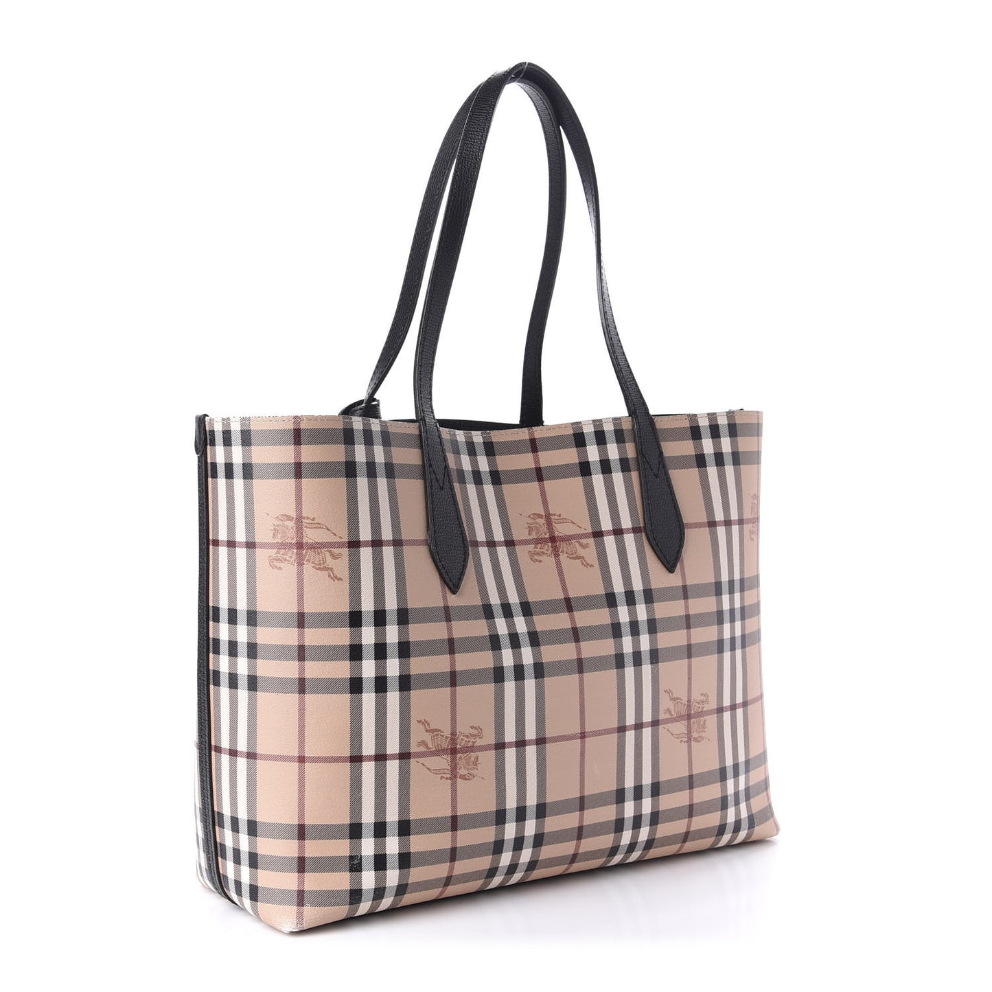 Grainy Calfskin Haymarket Check Medium Reversible Tote Black