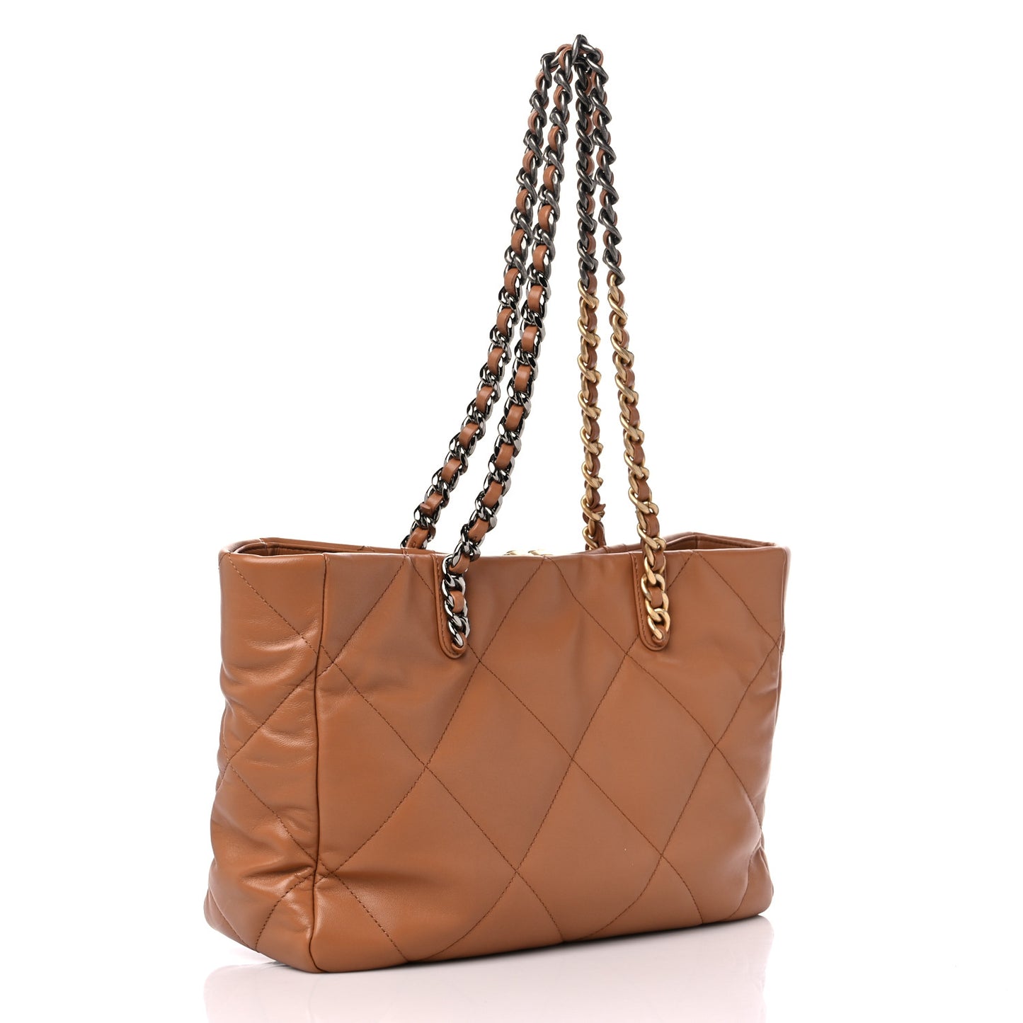 Lambskin Quilted Chanel 19 East West Shopping Bag Brown