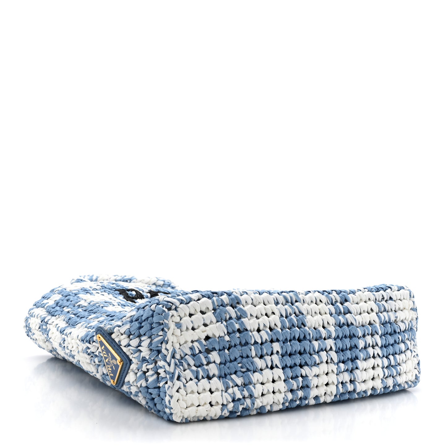 Yarn Raffia Effect Crochet Embroidered Small Logo Tote Celeste